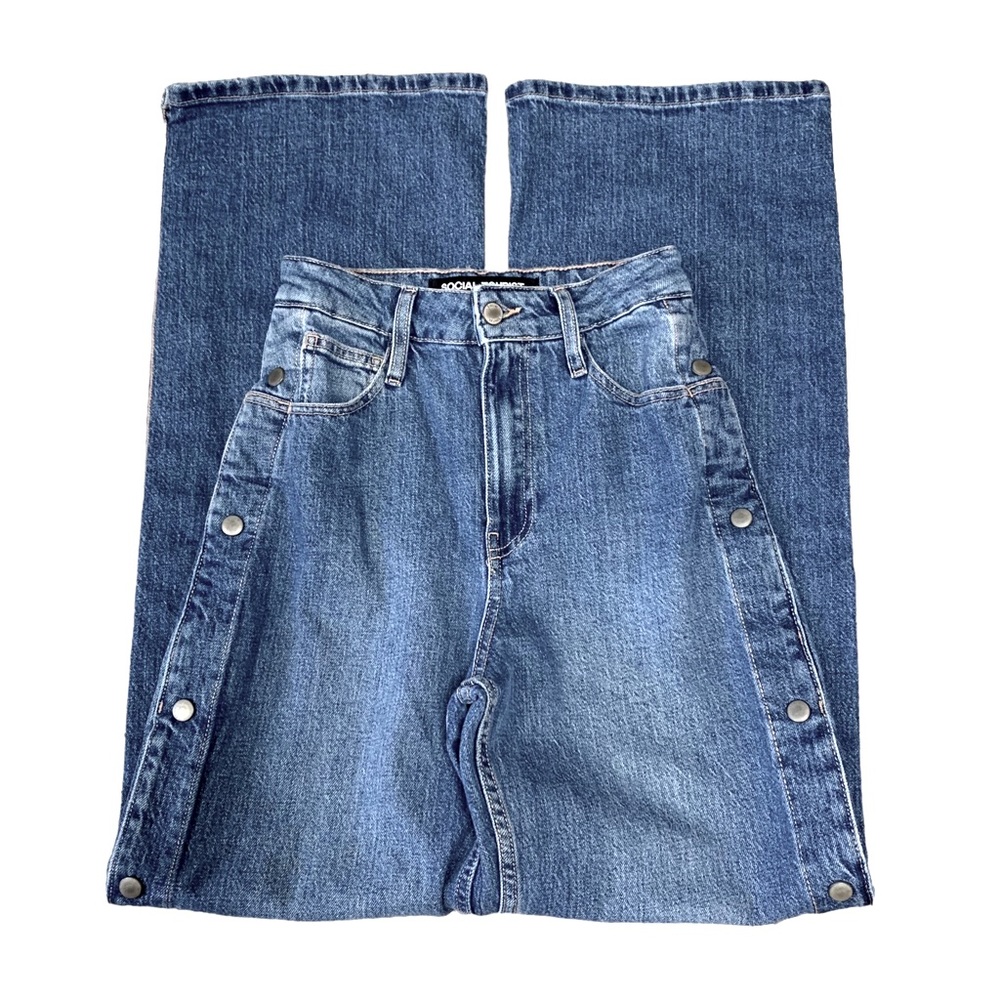 NWT Social Tourist Highest Rise Side Snap Extreme Baggy Jeans Medium Wash Denim - Picture 5 of 16